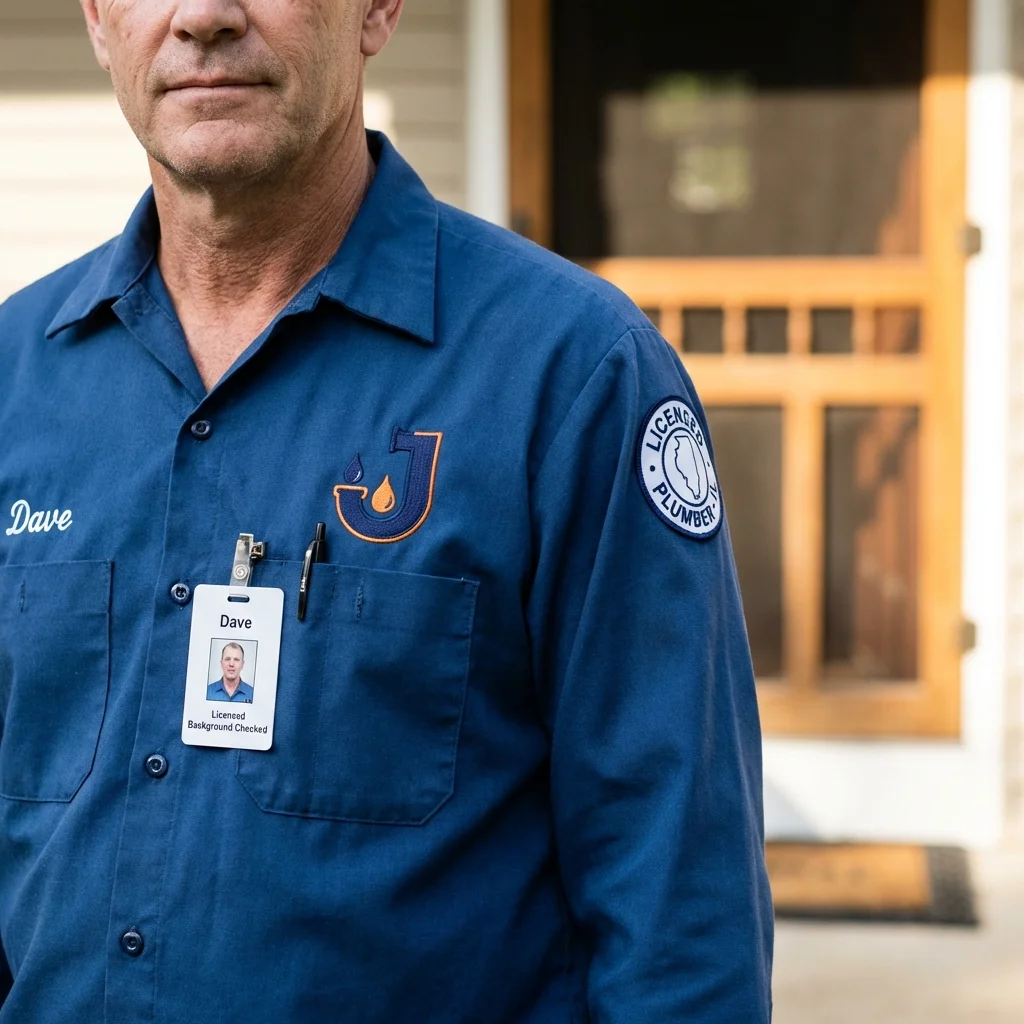 Licensed plumber showing ID badge in Naperville, IL