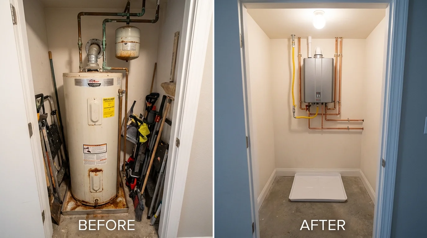Tank water heater versus wall-mounted tankless unit comparison for Naperville, IL homeowners